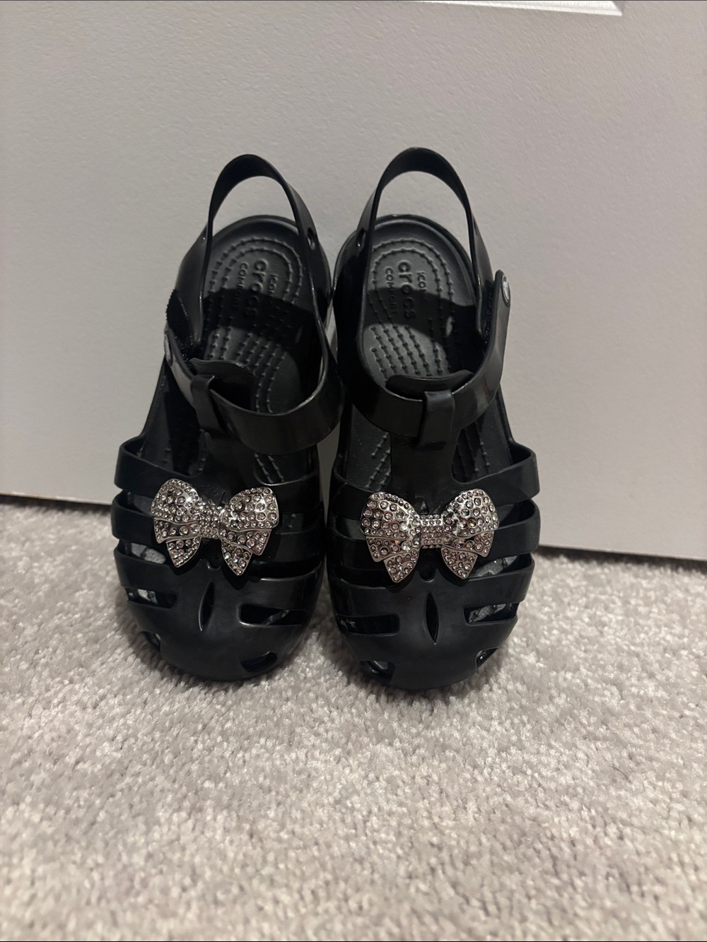 CROCS Kids Black Jelly Sandals with Rhinestone Bow
